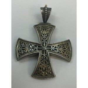 Large Heavy Gerochristo 750 18k Gold 925 Sterling Silver Cross Pendant 41.3g